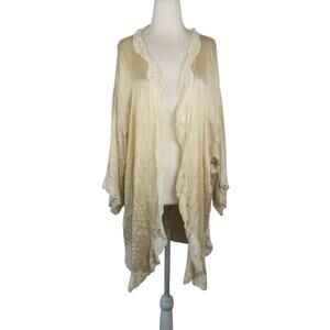 Mary Green Cream Silk Lace Trim Draped Kimono Robe